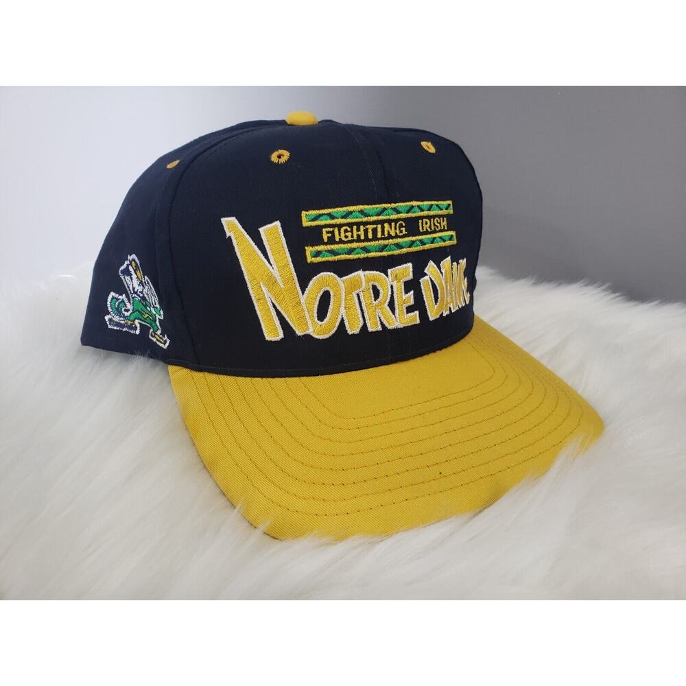Vintage 90s Spellout Notre Dame Snapback Cap Hat Fighting Irish Embroidered